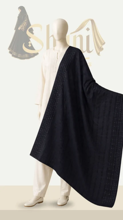 Luxury Neno Fabric Shawl (with Sequence Border Detailing) Black