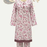 Premium Lawn Print 2 Piece Stitched Suit (white, pink flower)