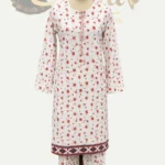 Premium Lawn Print 2 Piece Stitched Suit (white , red flowers)