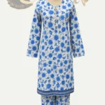 Premium Lawn Print 2 Piece Stitched Suit ( white , blue flower)